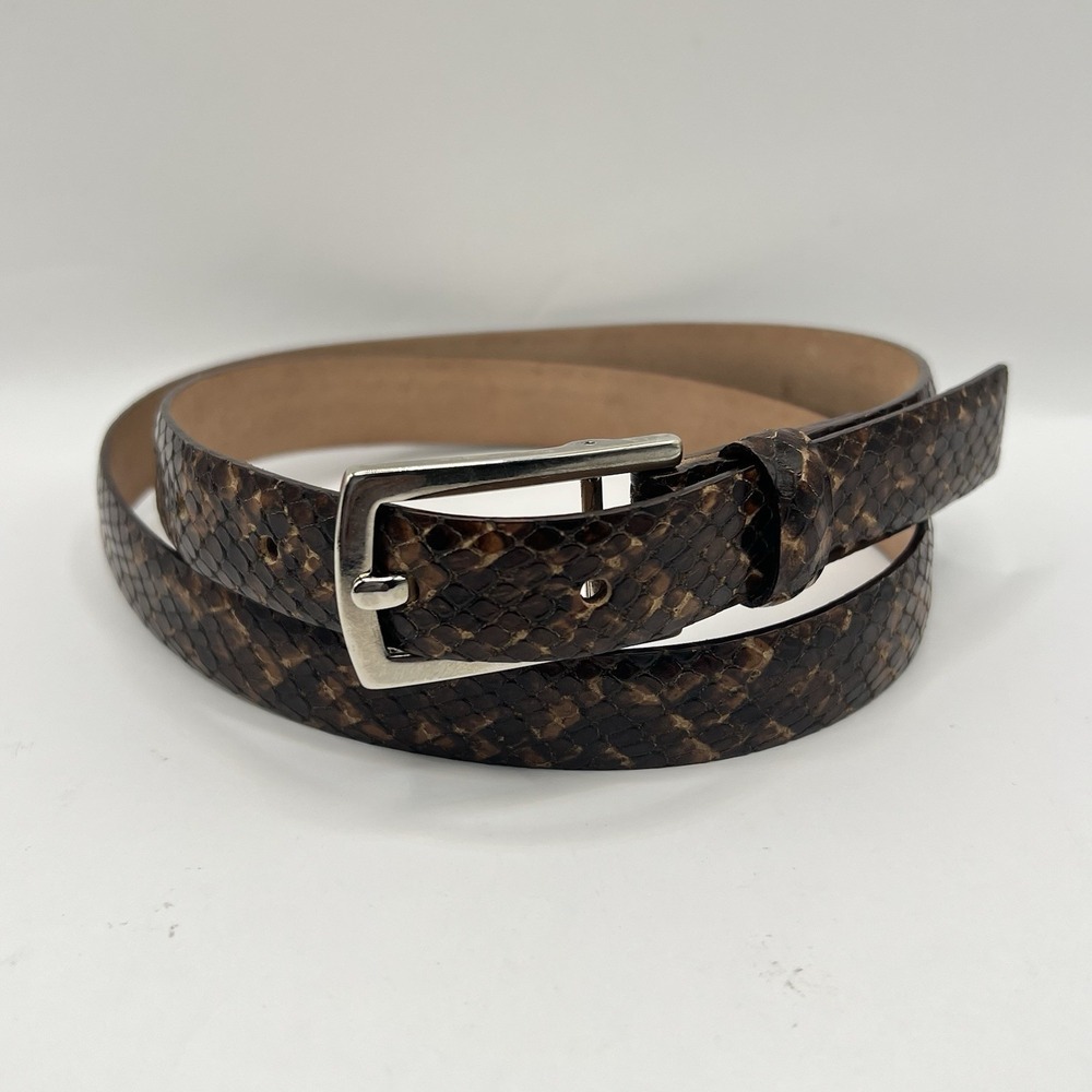VTG Albatros Italian Leather Belt Large Brown Silver Tone Buckle Reptile Classic